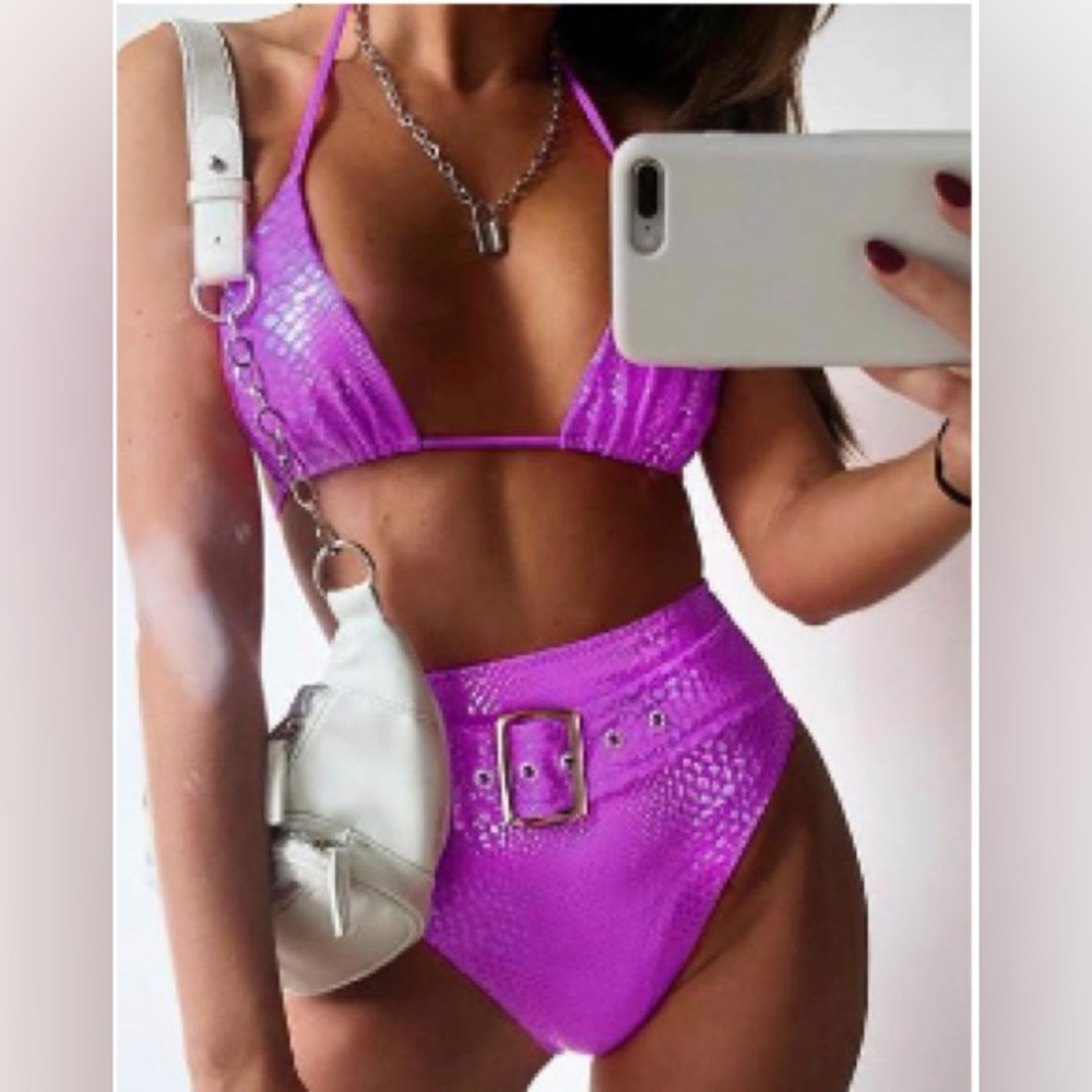 💜NWT 2 PCS Halter Crocodile High Waist Bikini Set💜